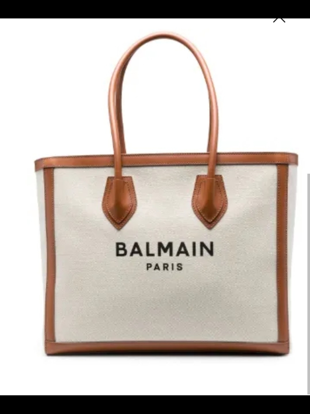 Balmain Beige Canvas and Tan Leather Trim Tote